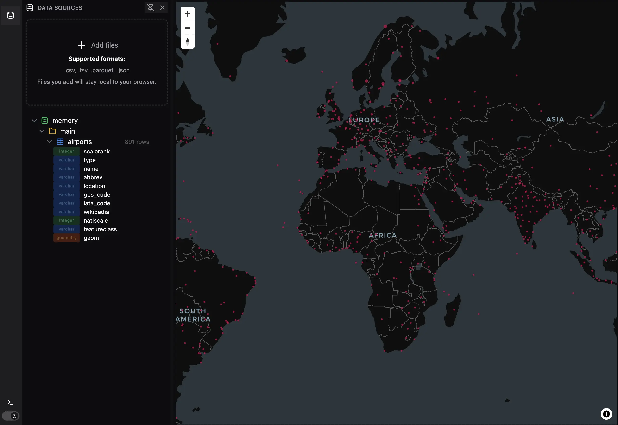 SQLRooms Deck.gl geospatial visualization example